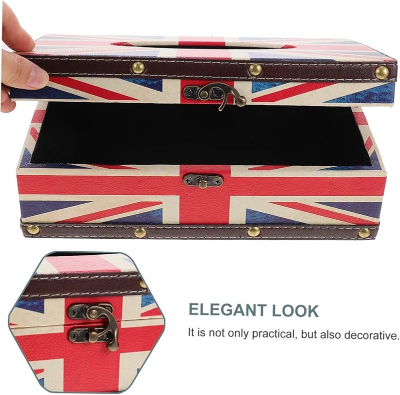 حامل علبة المناديات ذو علم الاتحاد بأسلوب رجعي، علبة تخزين أنيقة لتزيين غرفة المعيشة - Image 5